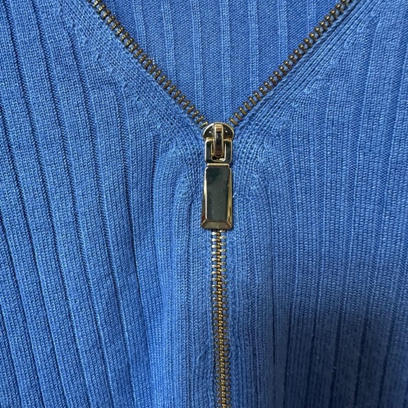 Soft Surroundings Blue Ribbed V Neck Quarter Zip Long Sleeve Sweater Top M - Picture 6 of 7